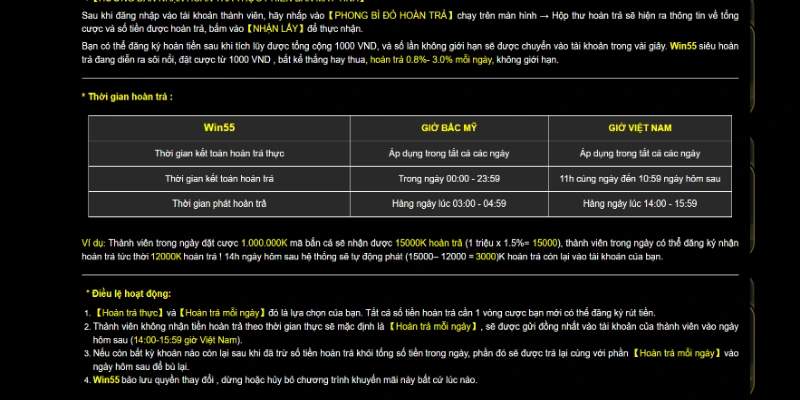 Điều kiện nhận tiền thưởng hoàn trả tại sảnh cược xổ số